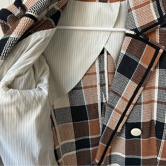Veronica Beard Utah Jacket Size 8 Brown Tan White Plaid - Picture 6 of 10